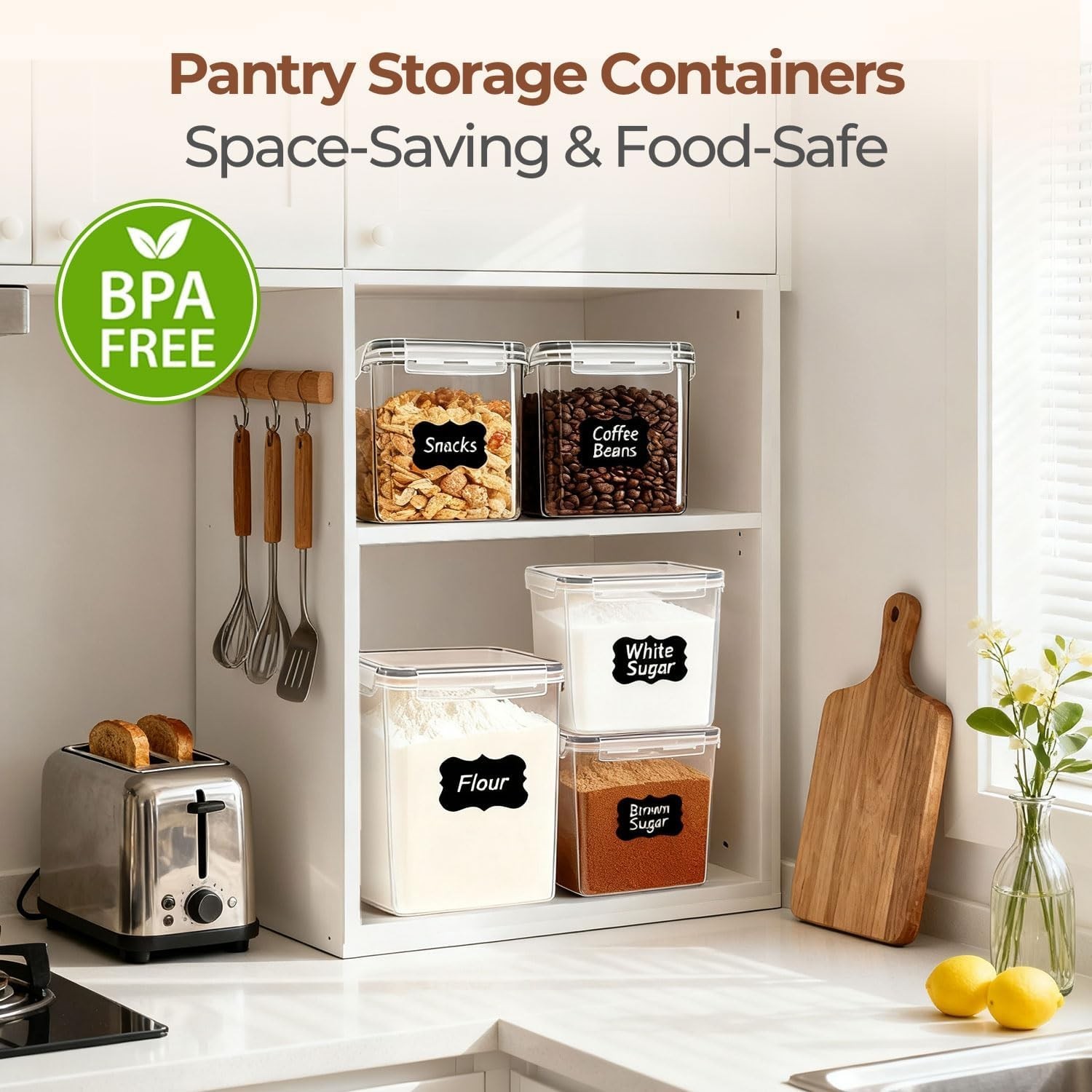Airtight Food Storage Containers Set for Pantry Flour Sugar Cereal Rice