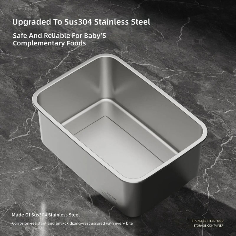 Rectangular Lunch Container in 304 Metal with Clear Lid
