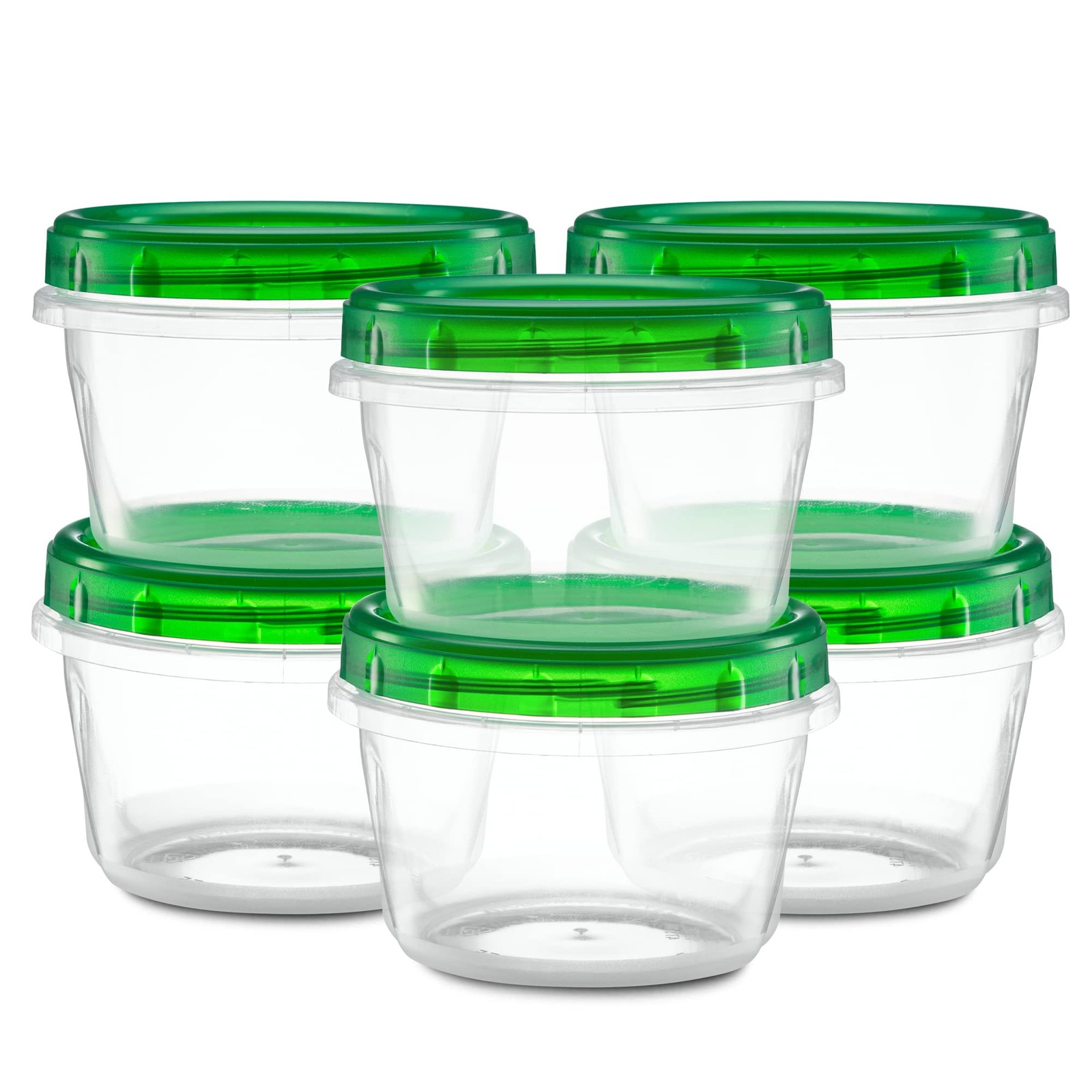 (4 Ounce 10 Pack) Twist Cap Containers Clear Bottom with Green Top Screw on Lids