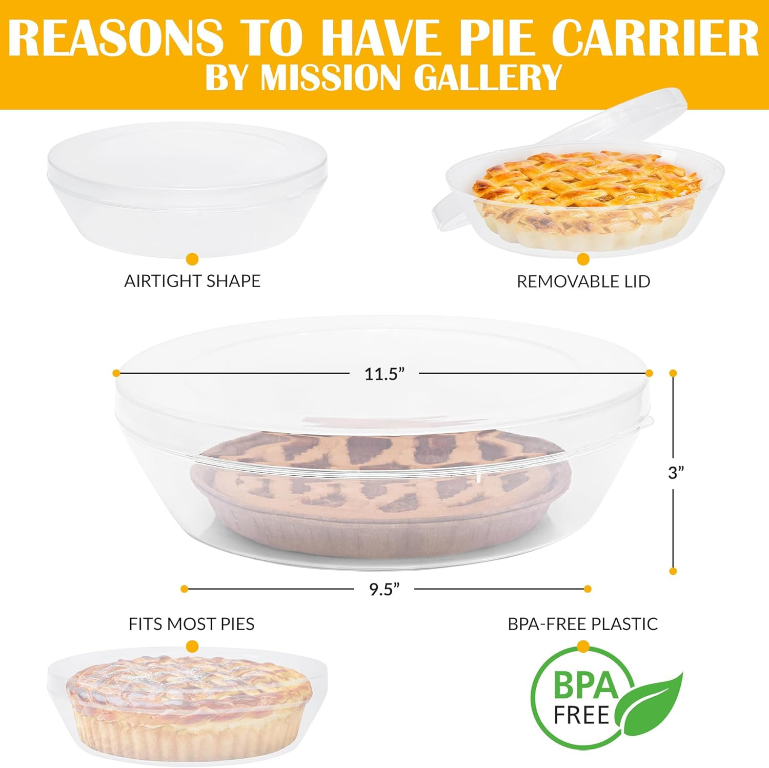 2 Pack Pie Carrier with Airtight Lid – BPA Free Pie Storage Container with Cover