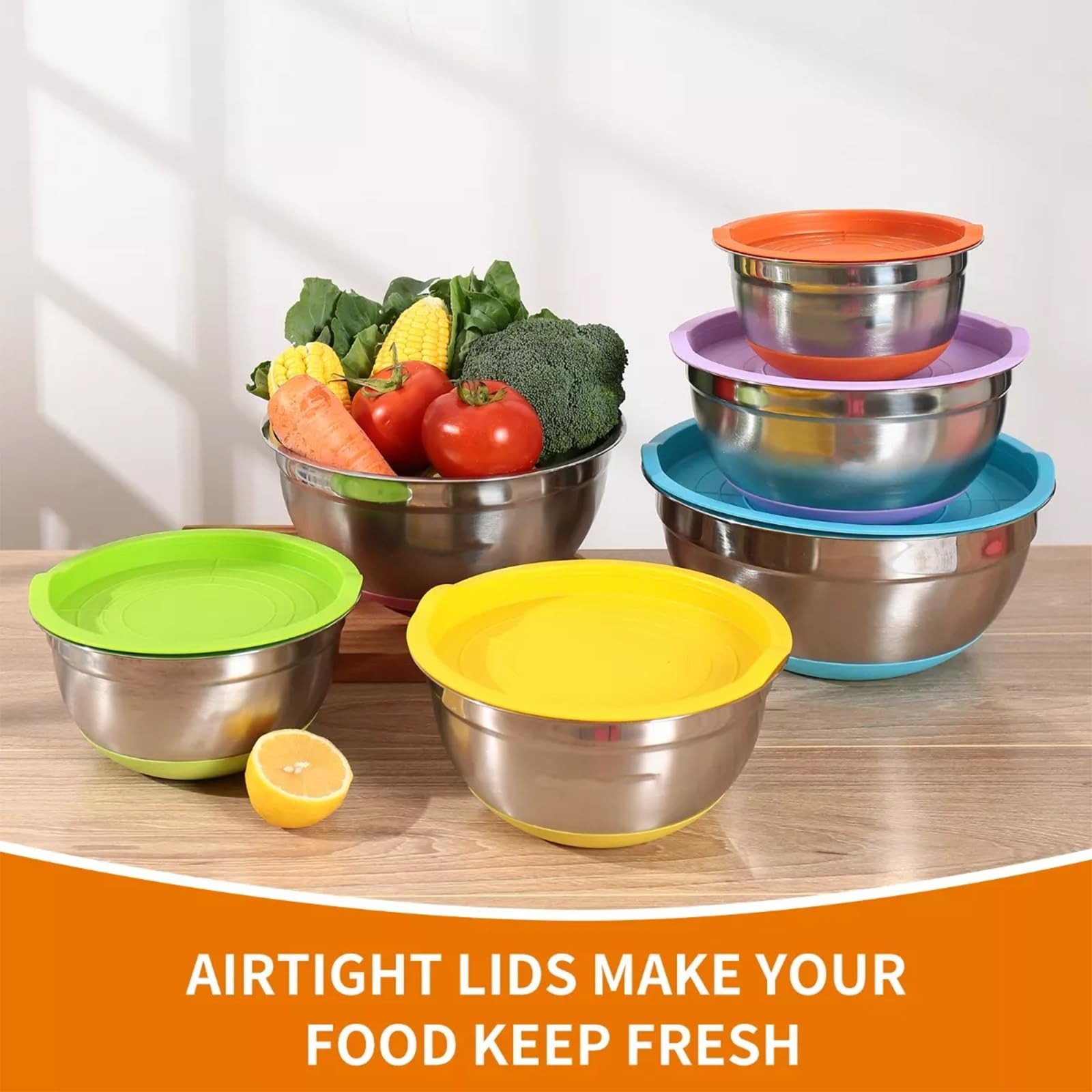 Mixing Bowls with Lids 6 Piece, Stainless Steel Nesting Bowls Set for Kitchen…
