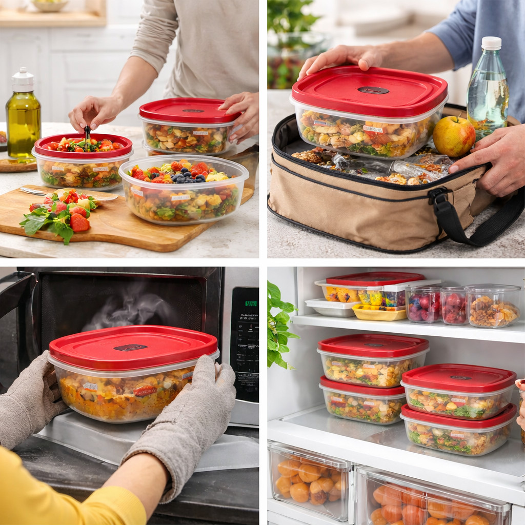 Rubbermaid Red Food Storage Containers with Easy Find Lids 3 Pack 5 Cup BPA Free