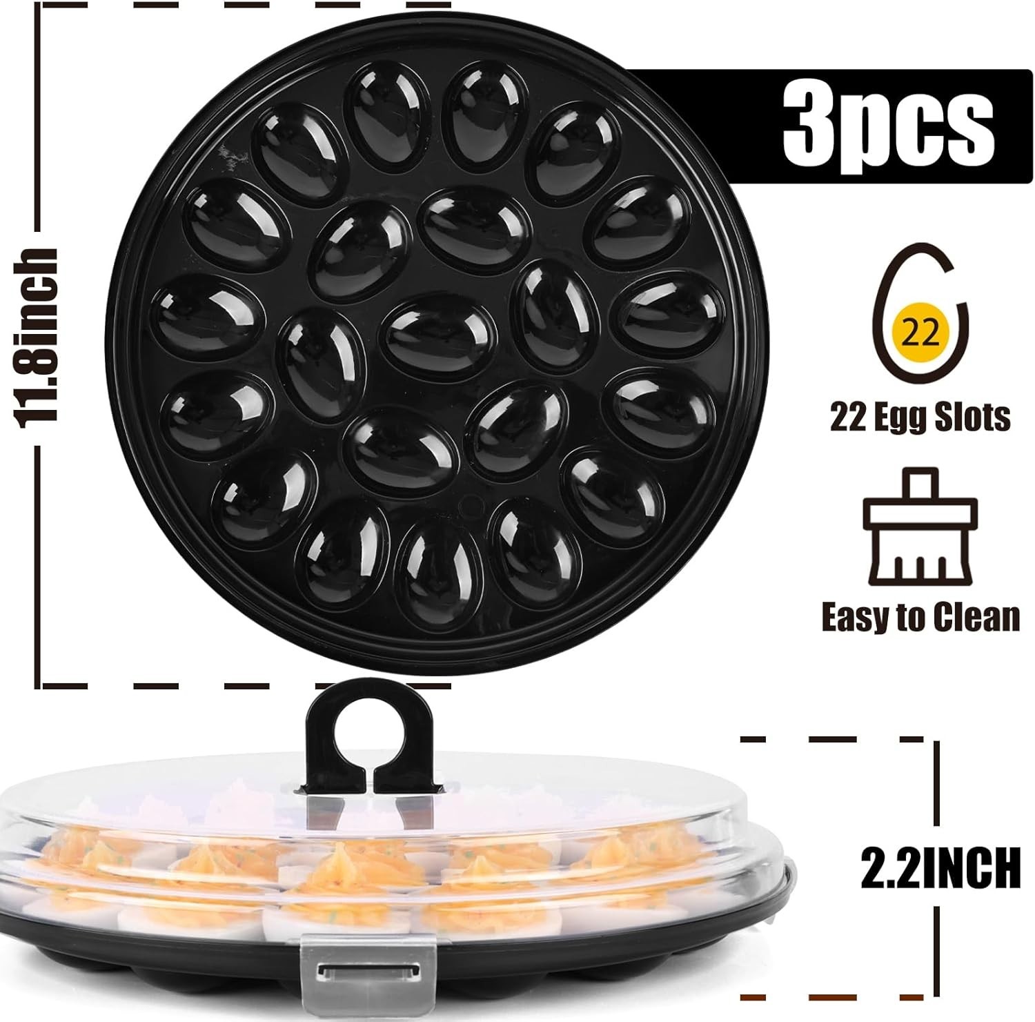 Elegant 3PCS Black Deviled Egg Carrier with 66 Slots for Effortless Transport
