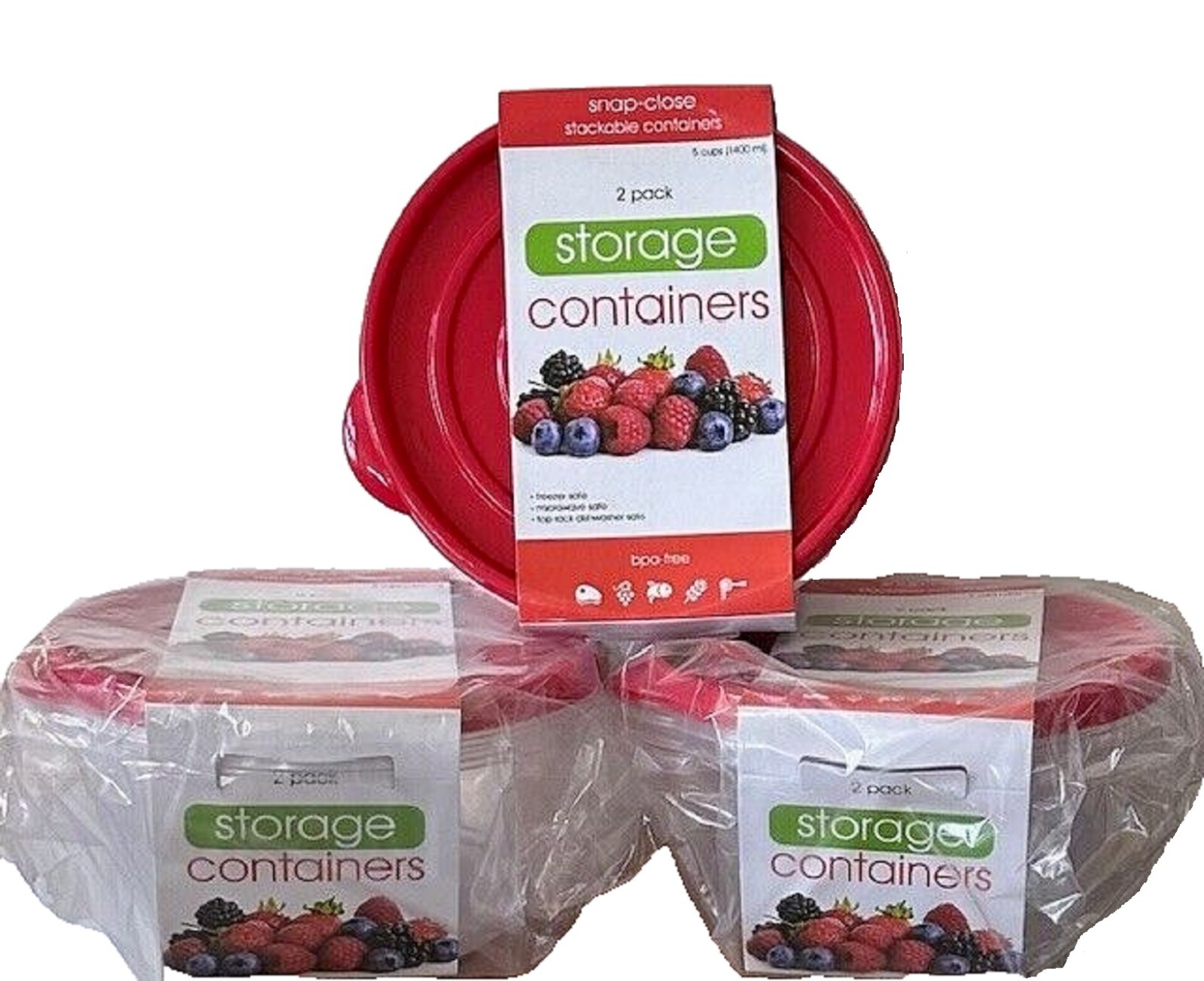 Large 2 Pack Plastic Storage Containers, 5 Cup, 1400 Ml, Brand New, Set of 3
