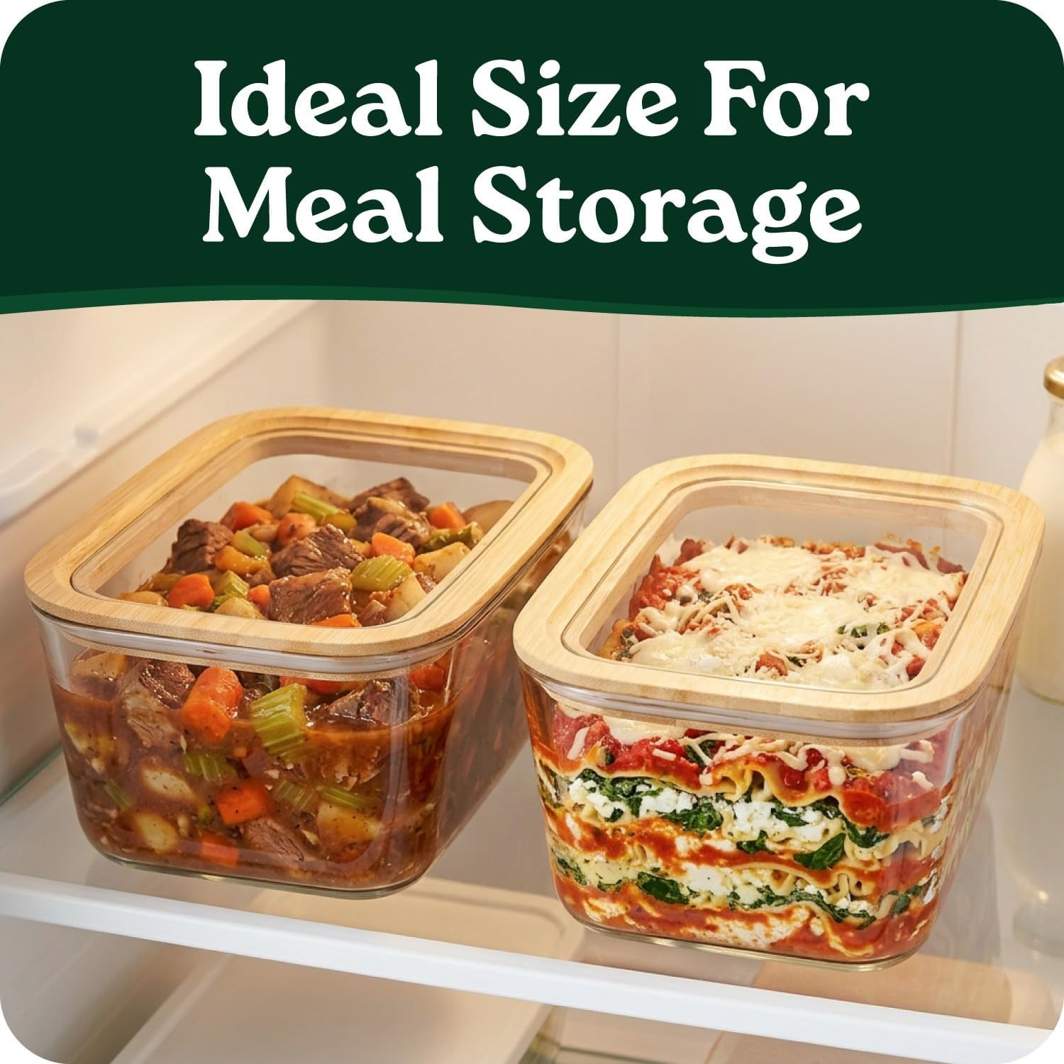 2-Pack-87.7 Oz Large Glass Food Storage Containers with Clear-Top Bamboo Lids –