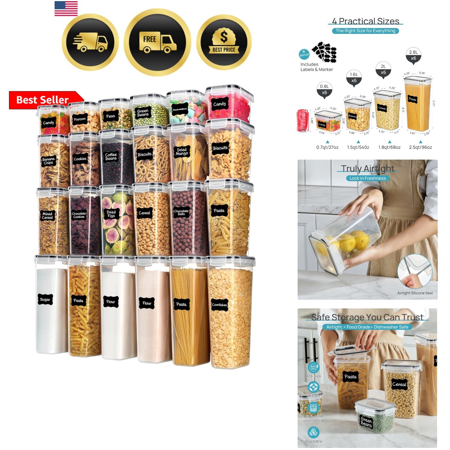 Airtight Food Storage Containers with Lids, 24 pcs Plastic Kitchen and Pantry…