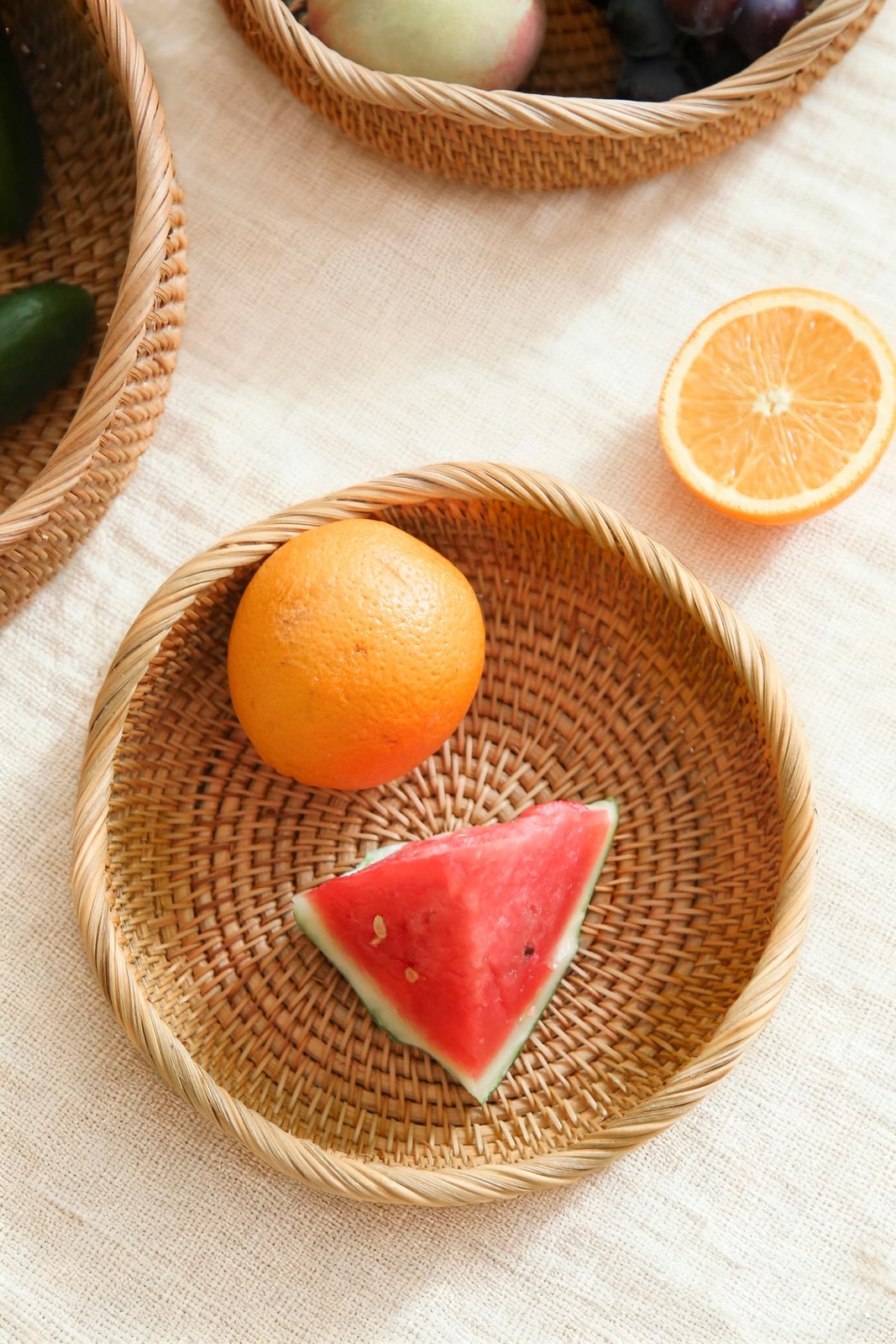 Handmade Rattan Bread Baskets Round Wicker Fruit Serving Storage Bowls, Natur…