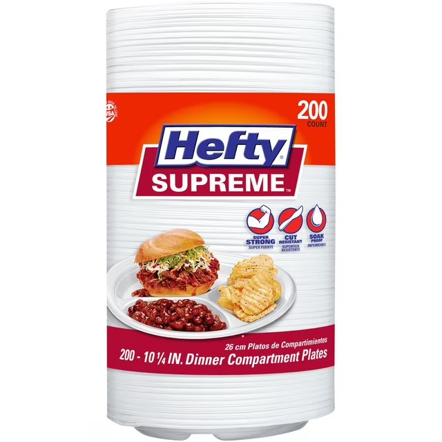 Hefty Supreme Disposable Plates, Bowls & Hinged To Go Food Containers • Choose