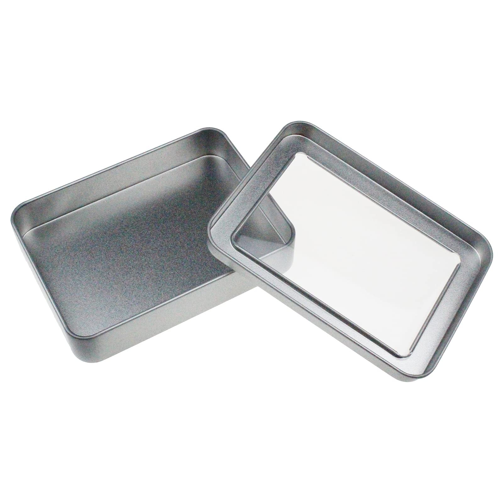 Rectangular Empty Metal Tins Home Storage Containers Window Lid Silver 12 PCS