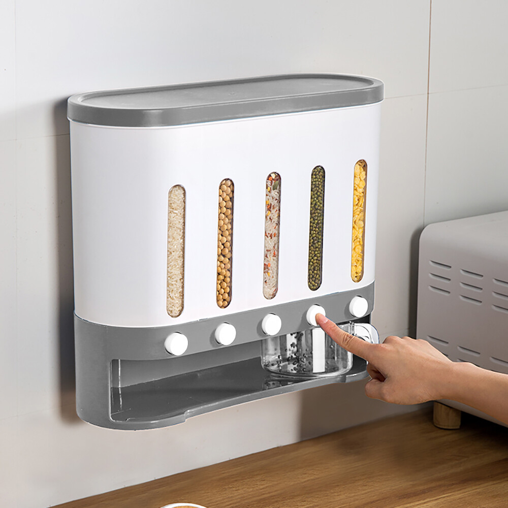 Cereal Dispenser Rice Grain Barrel Storage Container Wall Mount Case Kitchen