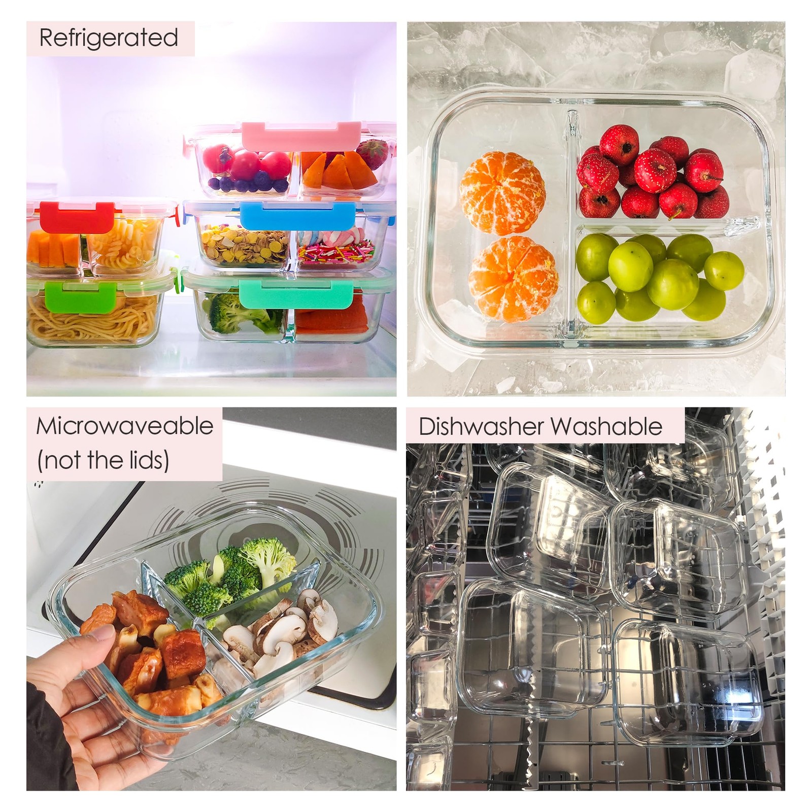 5-Pack,3 Compartment Glass Meal Prep Containers Set,34oz, Divided Food Storag…