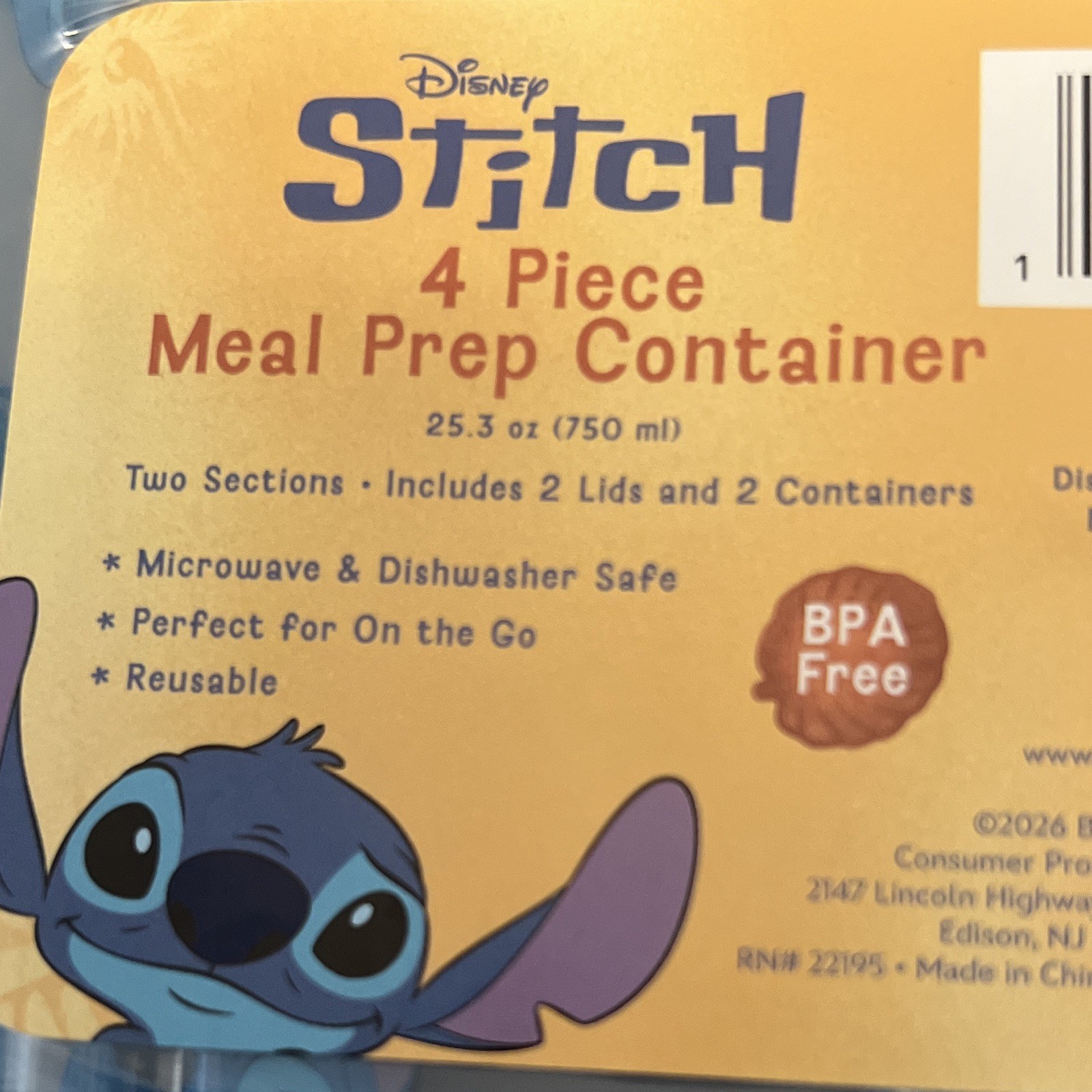 Disney Stitch 4 Piece Meal Prep Container Set 25.3oz Blue Divided Lilo & Stitch