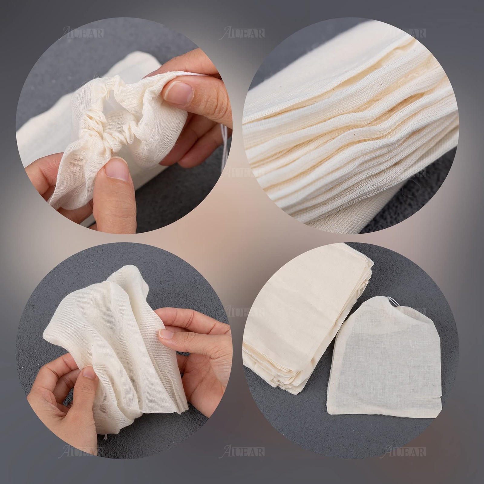 AUEAR, 50 Pack Reusable Drawstring Cotton Soup Bags Spice 6 x 50 Pack, 6″x8″