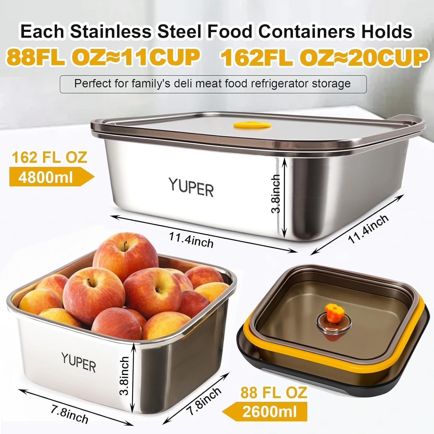 YUPER Stainless Steel Food Containers with Lids 2 Pack 88oz + 162oz