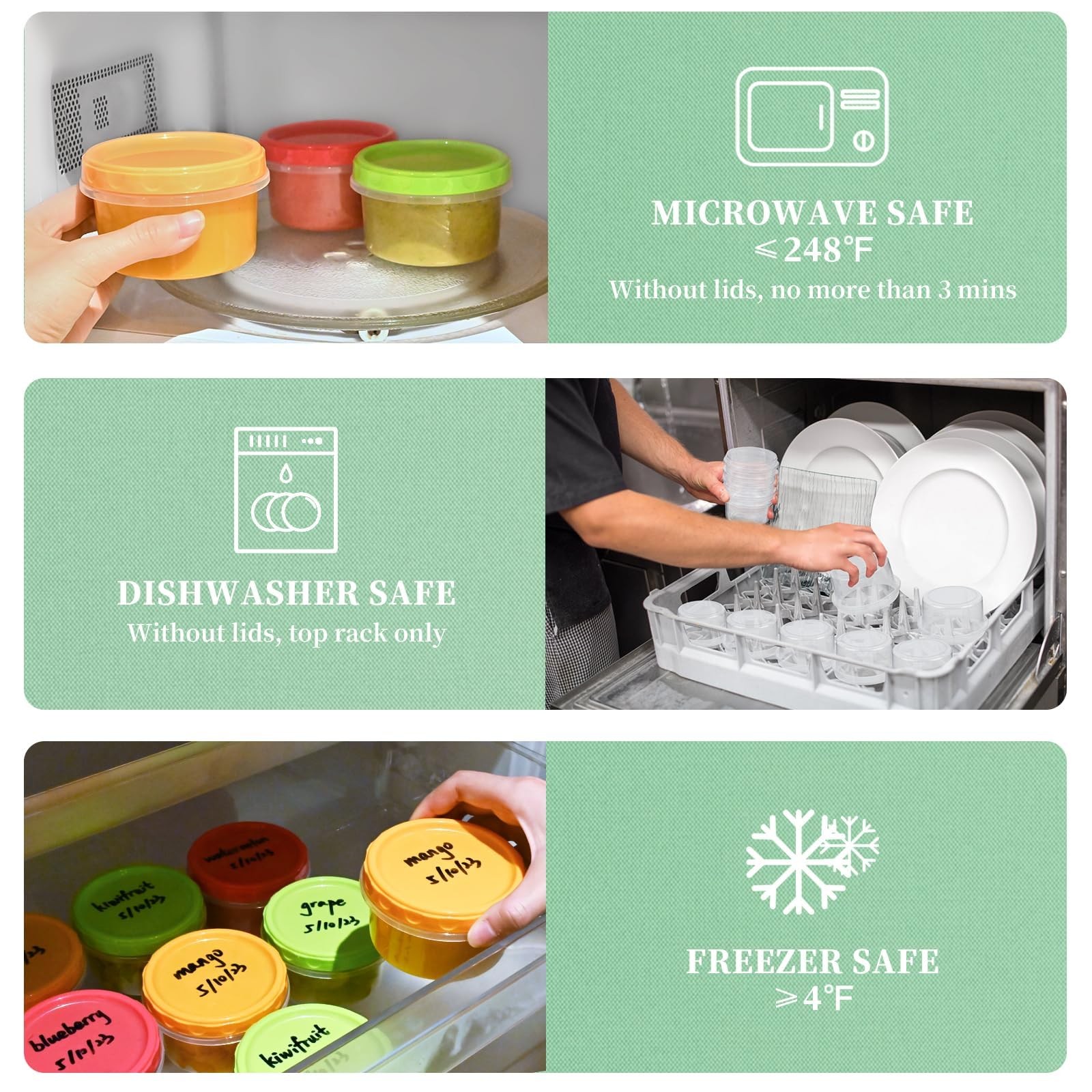 Reusable Small Freezer Containers 8 Oz Plastic Food Storage Containers with S…