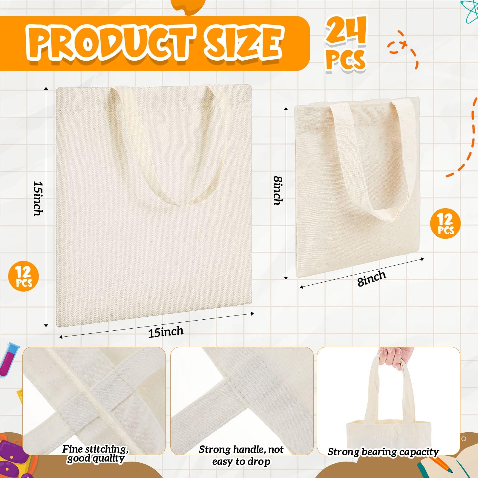 Amylove 24 Pcs Mini Sublimation Blank Canvas Tote Bags Reusable Grocery 80 Chars