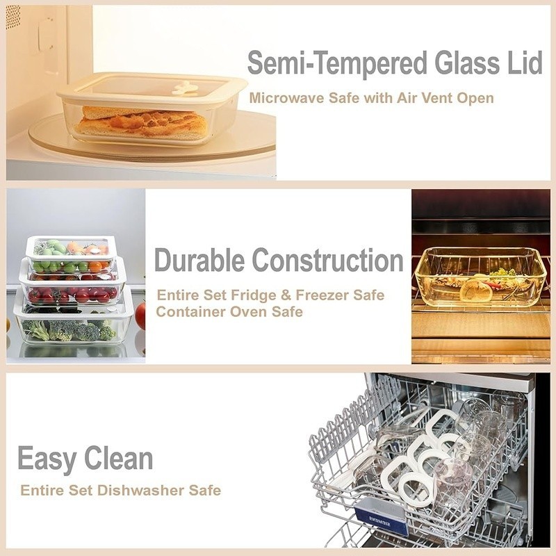 Glass Food Storage Container Leak Proof Silicone Lid Microwave Safe BPA Free New