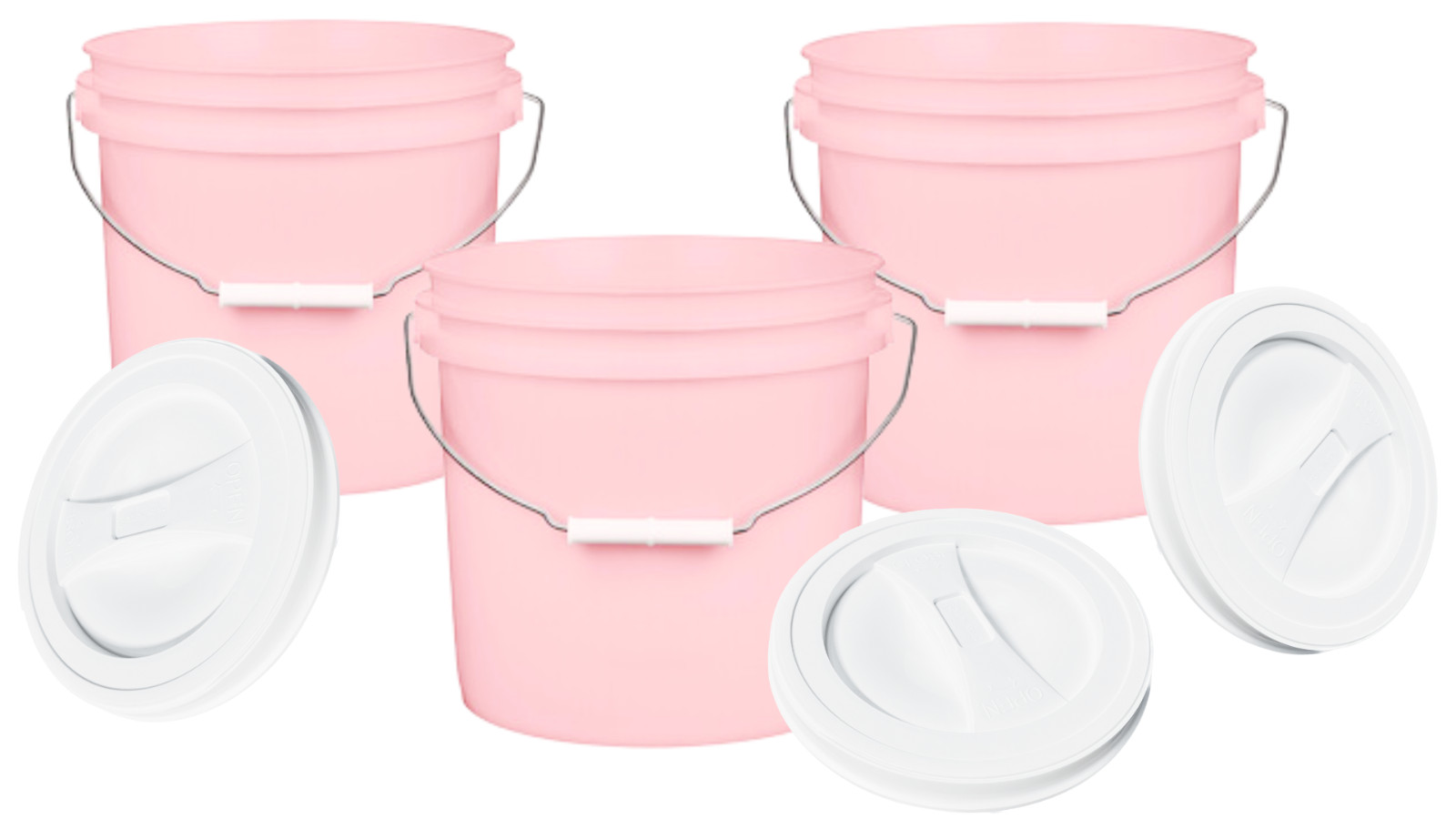 2 Gallon Food Grade BPA Free Buckets pails container with white Lids (Pack of 3)