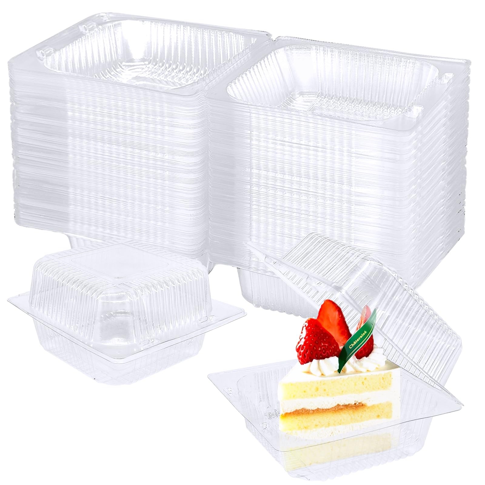 100 Pack Clear Plastic Square Hinged Food Clamshell Container,Disposable To G…