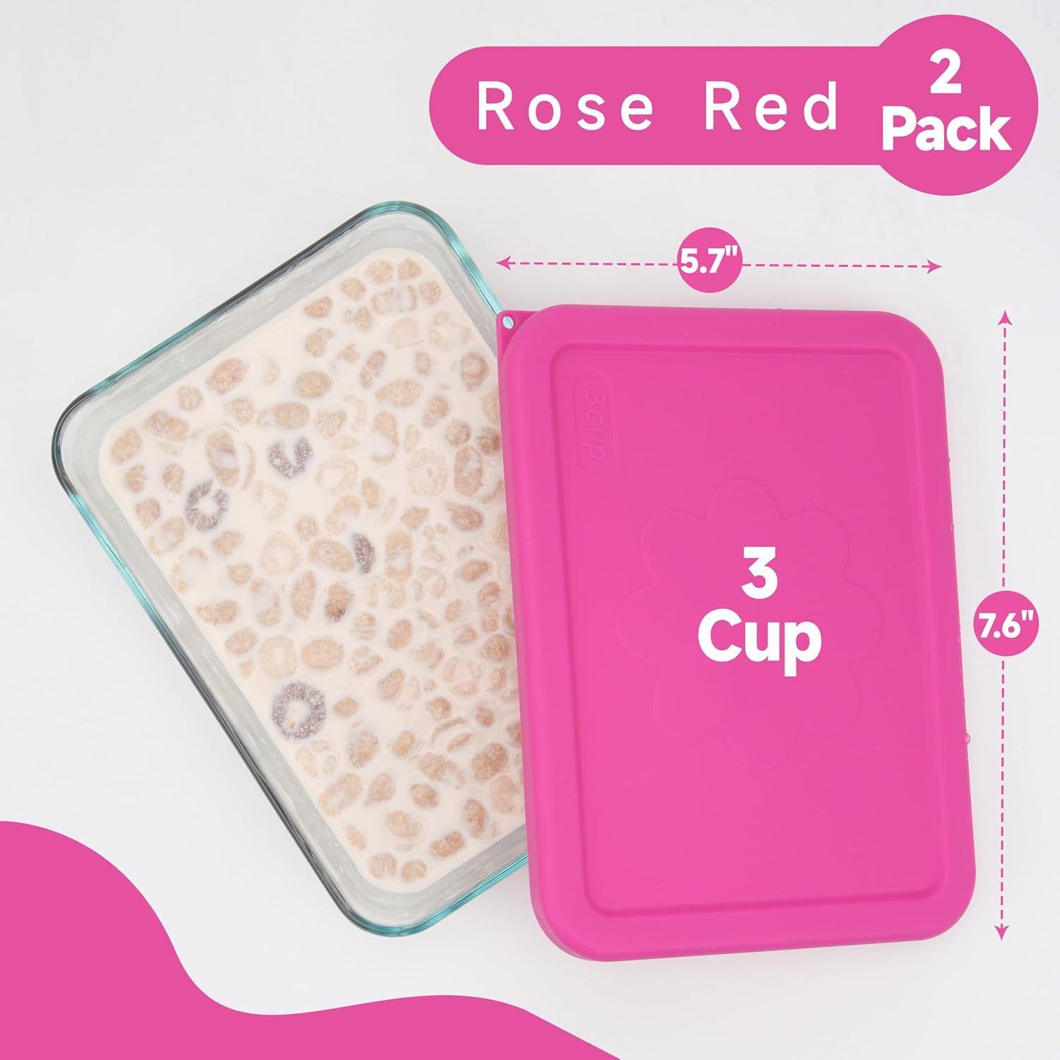 LUVCOSY 3 Cup Rectangle Silicone Storage Cover Lids Replacement for Pyrex 7210-P