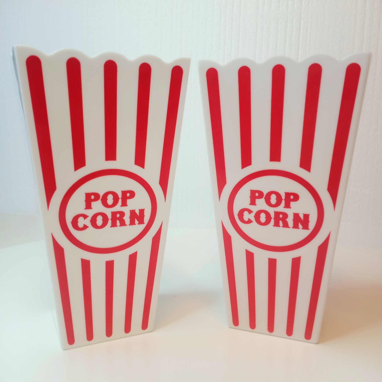 Set of 2 Red White Stripe Classic Circus-Style Scalloped Plastic Popcorn Bucket