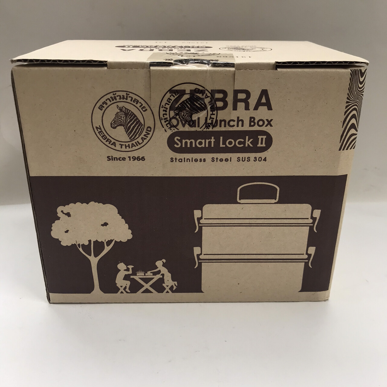 Thai Zebra Brand Oval Lunch Box Smart Lock Airtight Stainless 16 cm X 2 Stacks