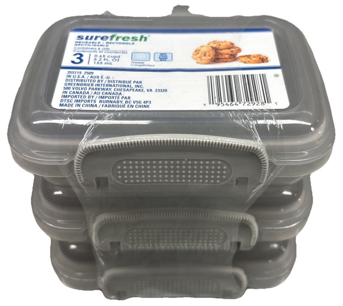 3 Pack Rectangular Containers Food Storage Container W Lid—NEW—SHIPS IN 24 HOURS