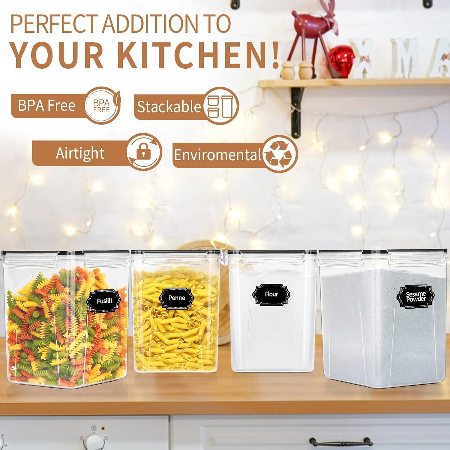 PRAKI Large Airtight Food Storage Containers 5.2L / 195Oz, 4Pcs Pantry Kitchen O