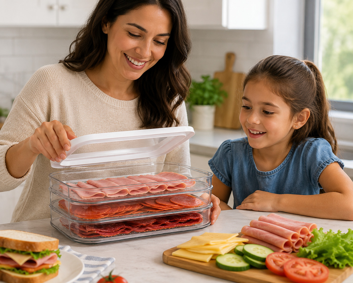 Stackable Bacon & Deli Meat Storage Container Fridge Organizer Lunch Meat Keeper
