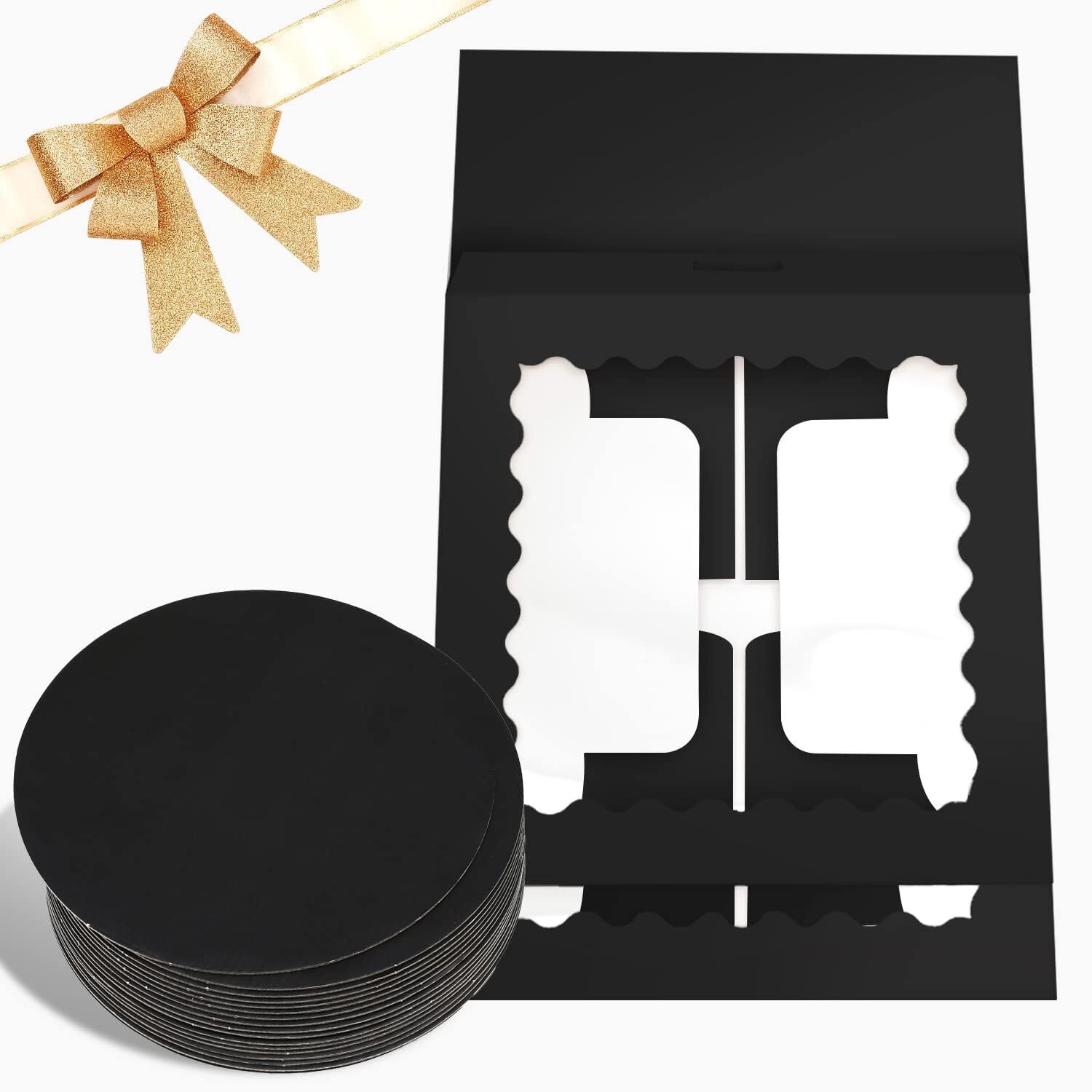 36pcs 8x8x5 Inches Cake Boxes with Window 18-Packs Black Cake Boxes 8 Inch Ba…