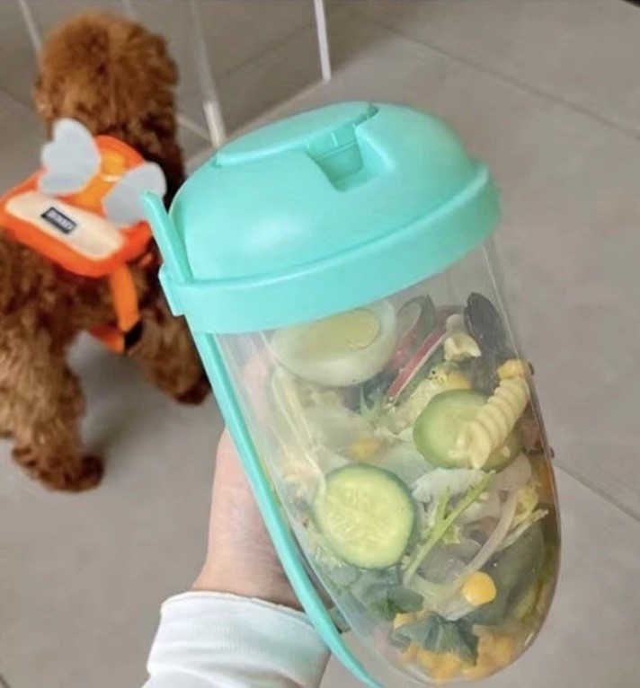 Meal Shaker Salad Cup Fork Brush 1000ml Dressing Holder With Lid Capacity