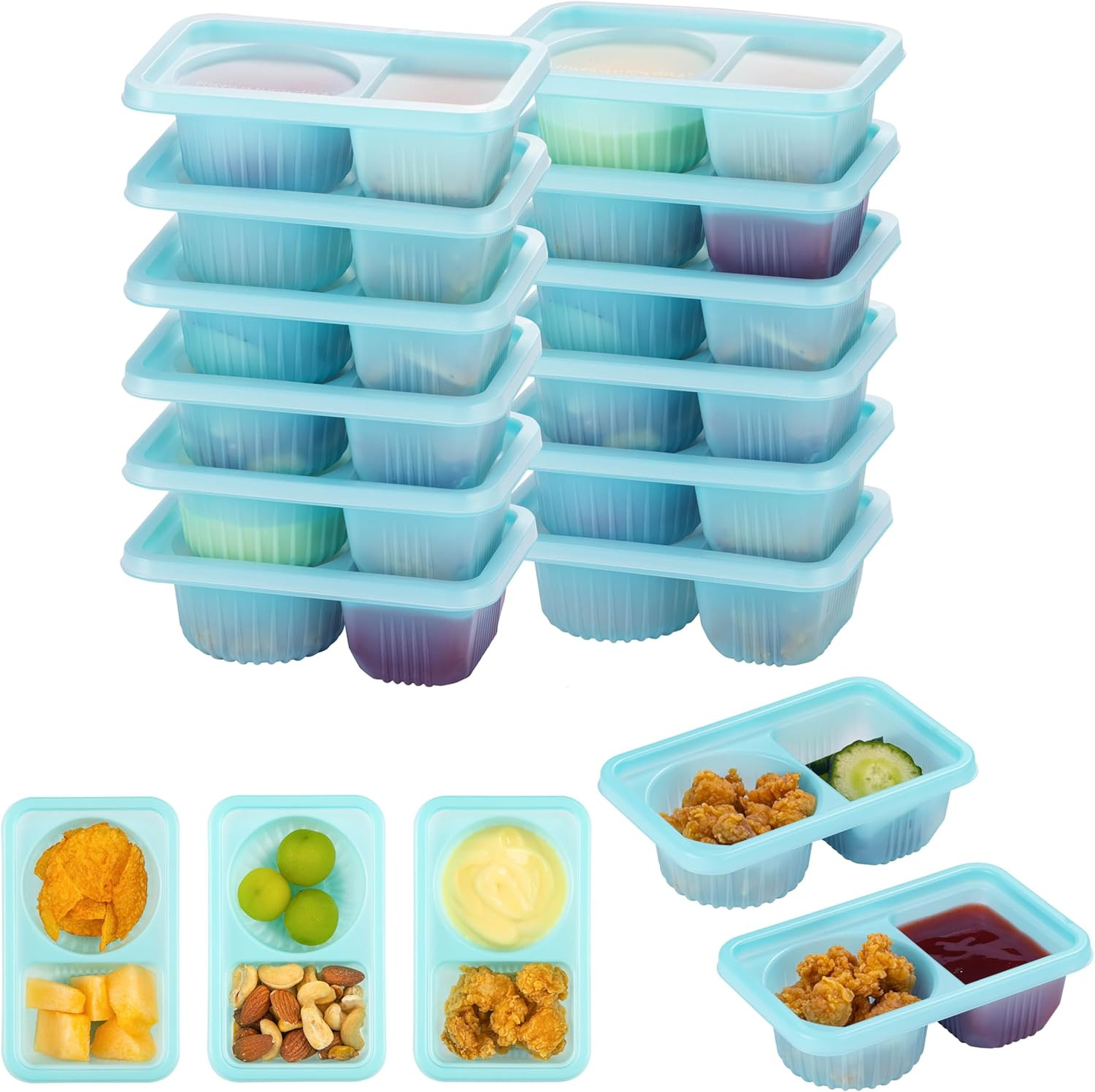8.4 OZ Reusable Snack Containers with Lids for Kid, New 2 Compartment Large Capa