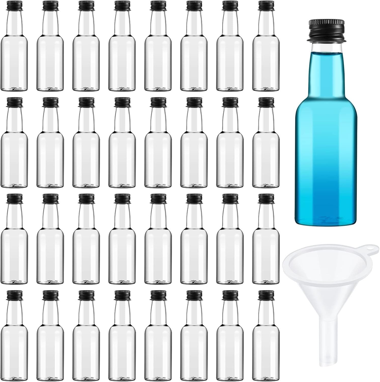 75 Pack 1. 7oz Mini Plastic Liquor Bottles with Black Cap, 50ml Plastic Empty