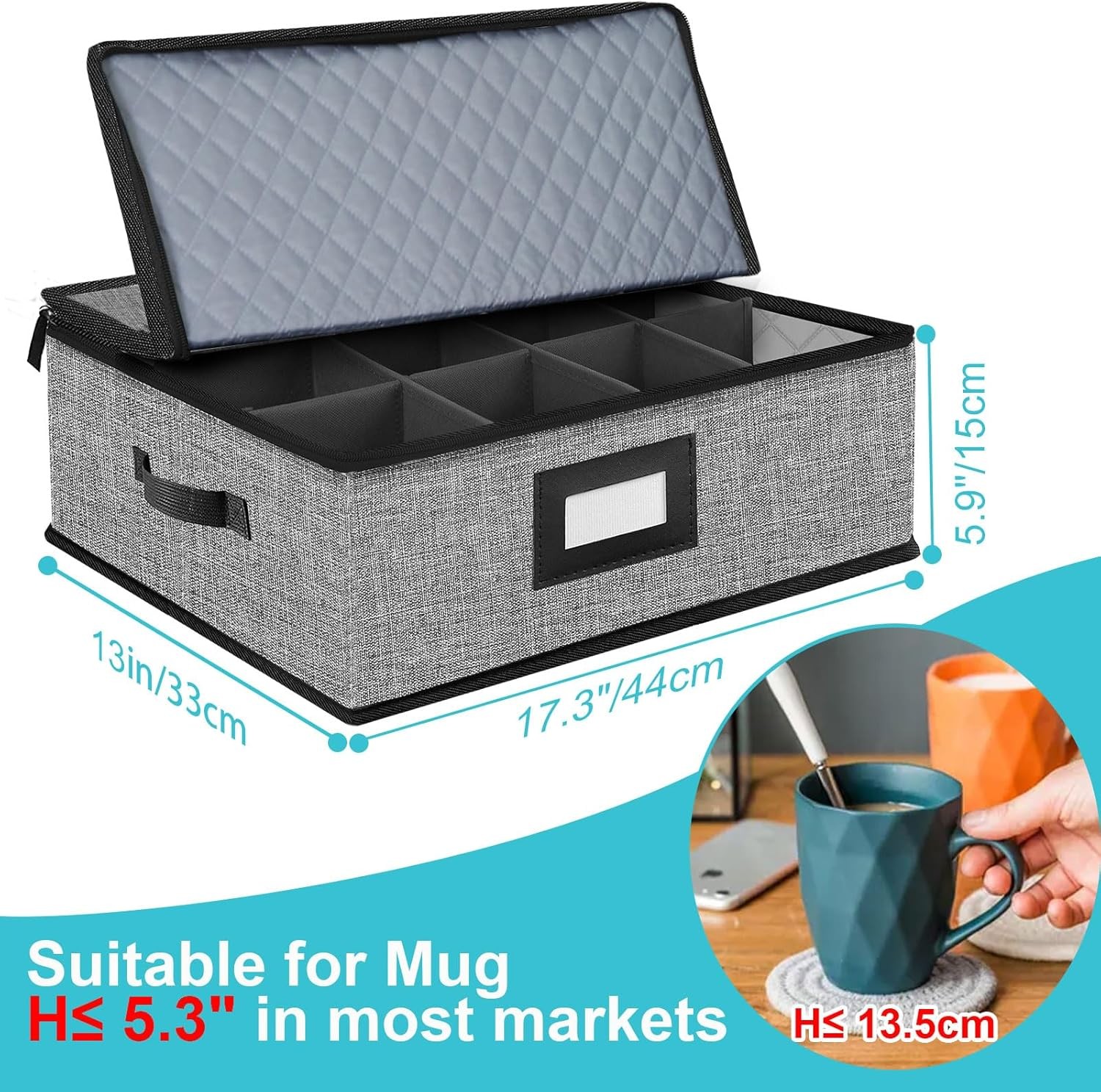 5 PACK China Storage Containers-Quilted Mug and Moving Dark Grey