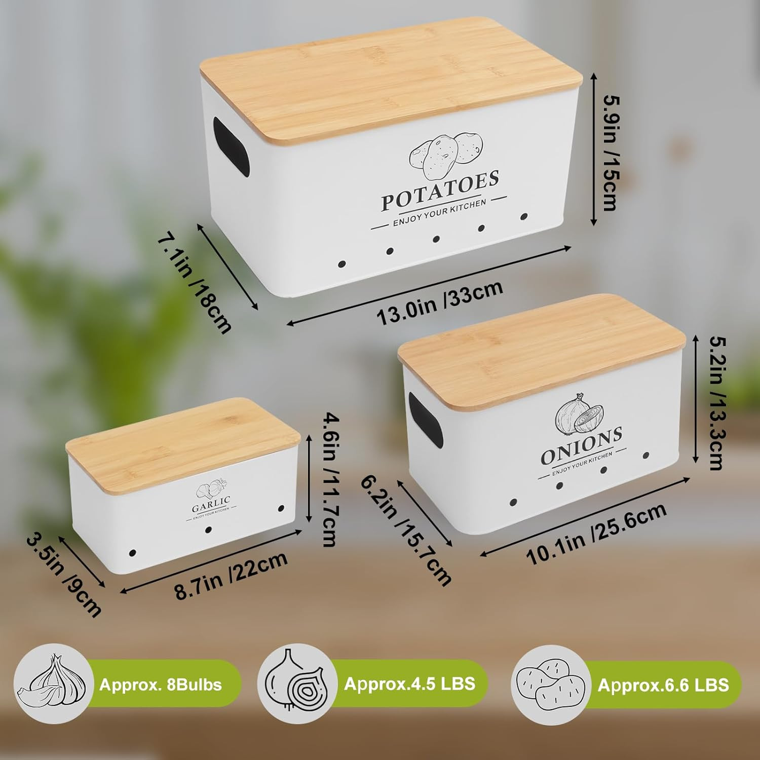Kitchen Vegetable Storage Set of 3, Metal Onion Garlic Potato Storage Set, Kitch