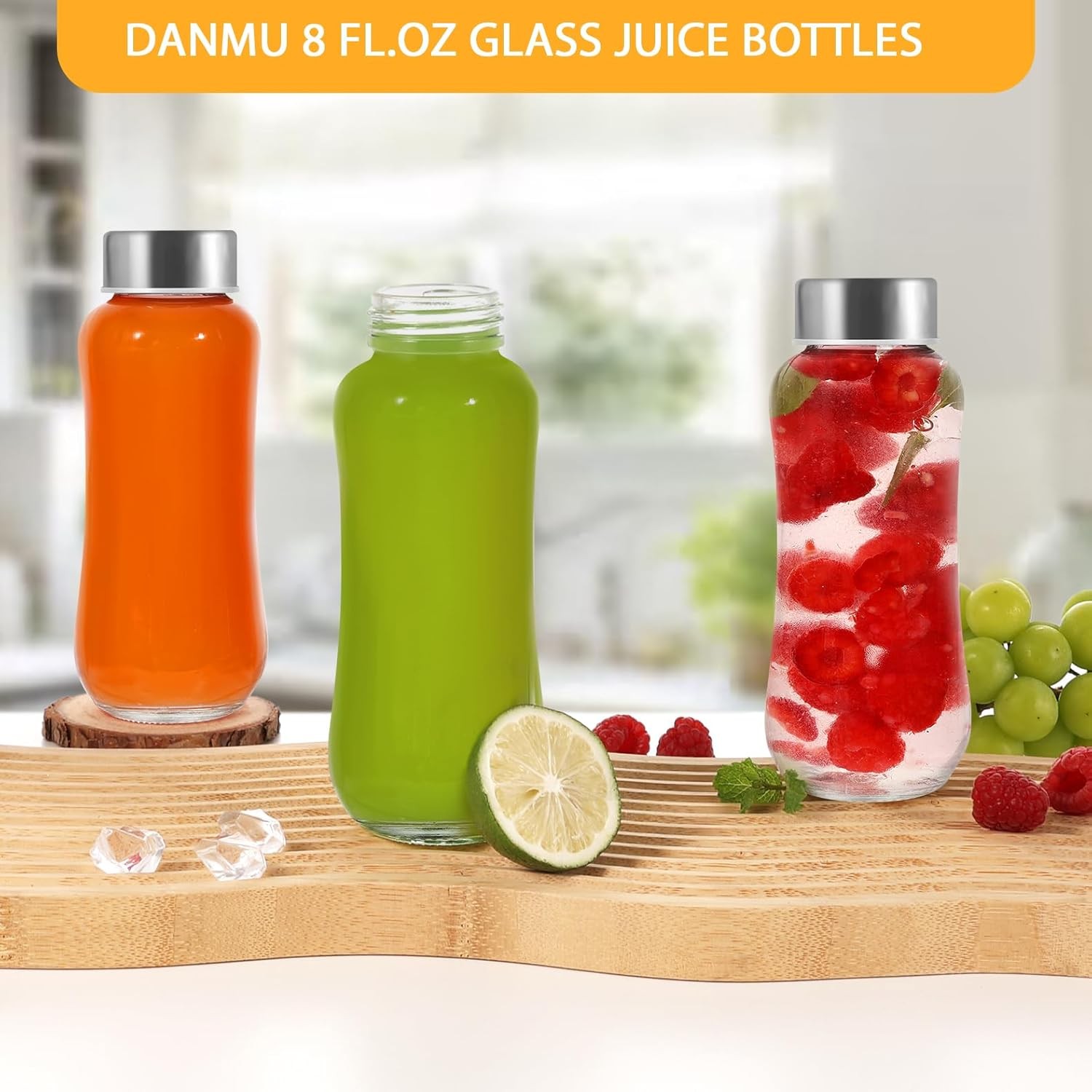 Glass Juice Bottles with Lids 8 oz,Juicing Bottles Reusable GlassStainless Steel