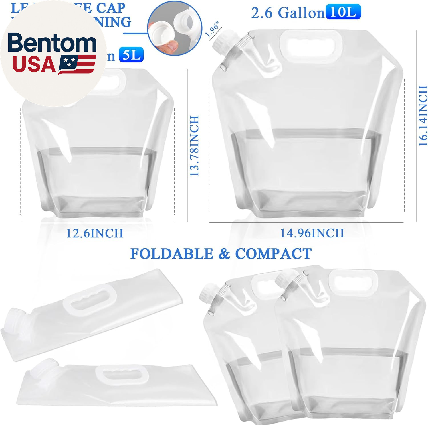 4 Pack Collapsible Water Jugs, 1.3/2.6 Gallon – BPA Free Clear Plastic Water Bag