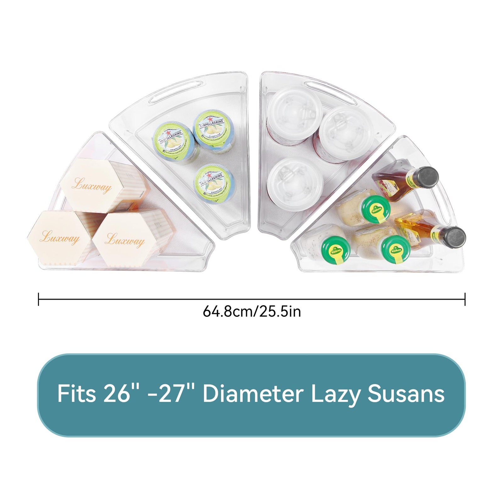 Oubonun Lazy Susan Organizers Set of 4 10.2”x 9.4”x 4” Plastic Transpar…