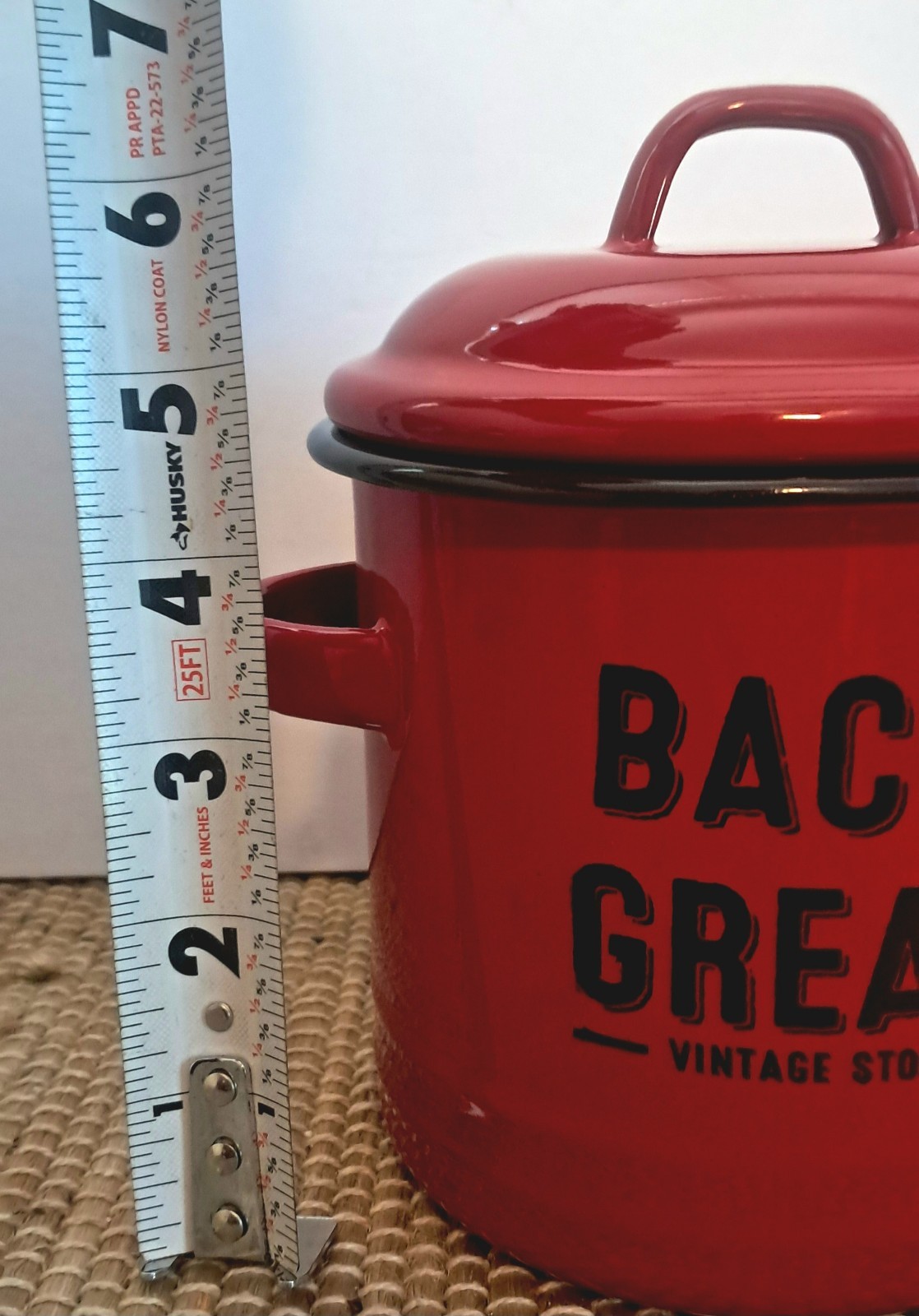 Enamel Bacon Grease Canister Pot with Lid – Rustic Large Capacity Vintage Look