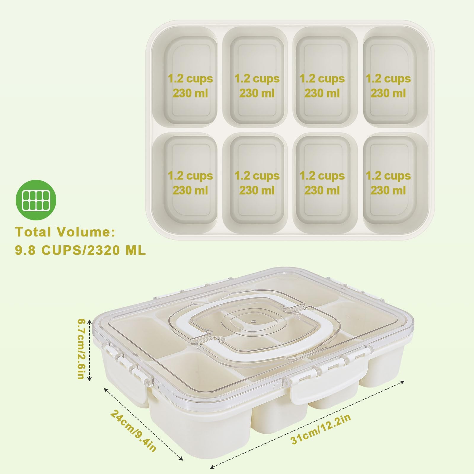 2 Pack Snackle Box Container – Large Heavy Duty 8 Compartments Divided Servin…