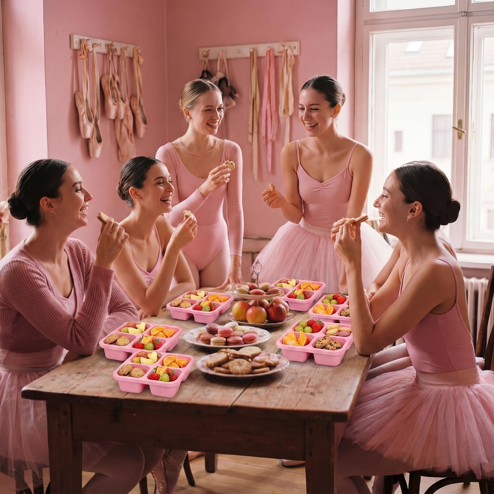 Ferrochef 8 Pcs Dance Team Gifts Snack Box, 4 Compartment pink, white