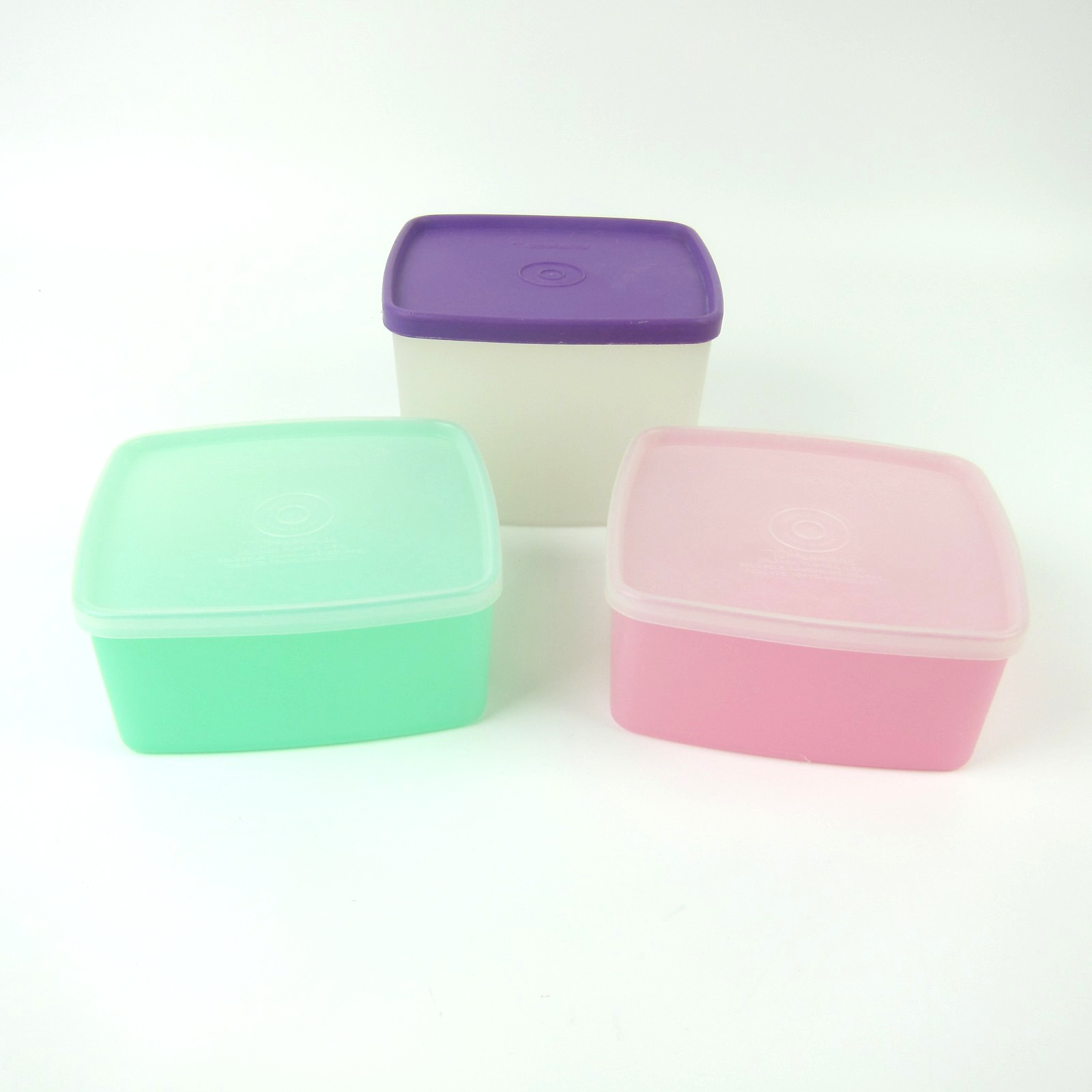 3 Vintage Tupperware Freezer Containers Green & Pink #311 and #312 Purple Lid