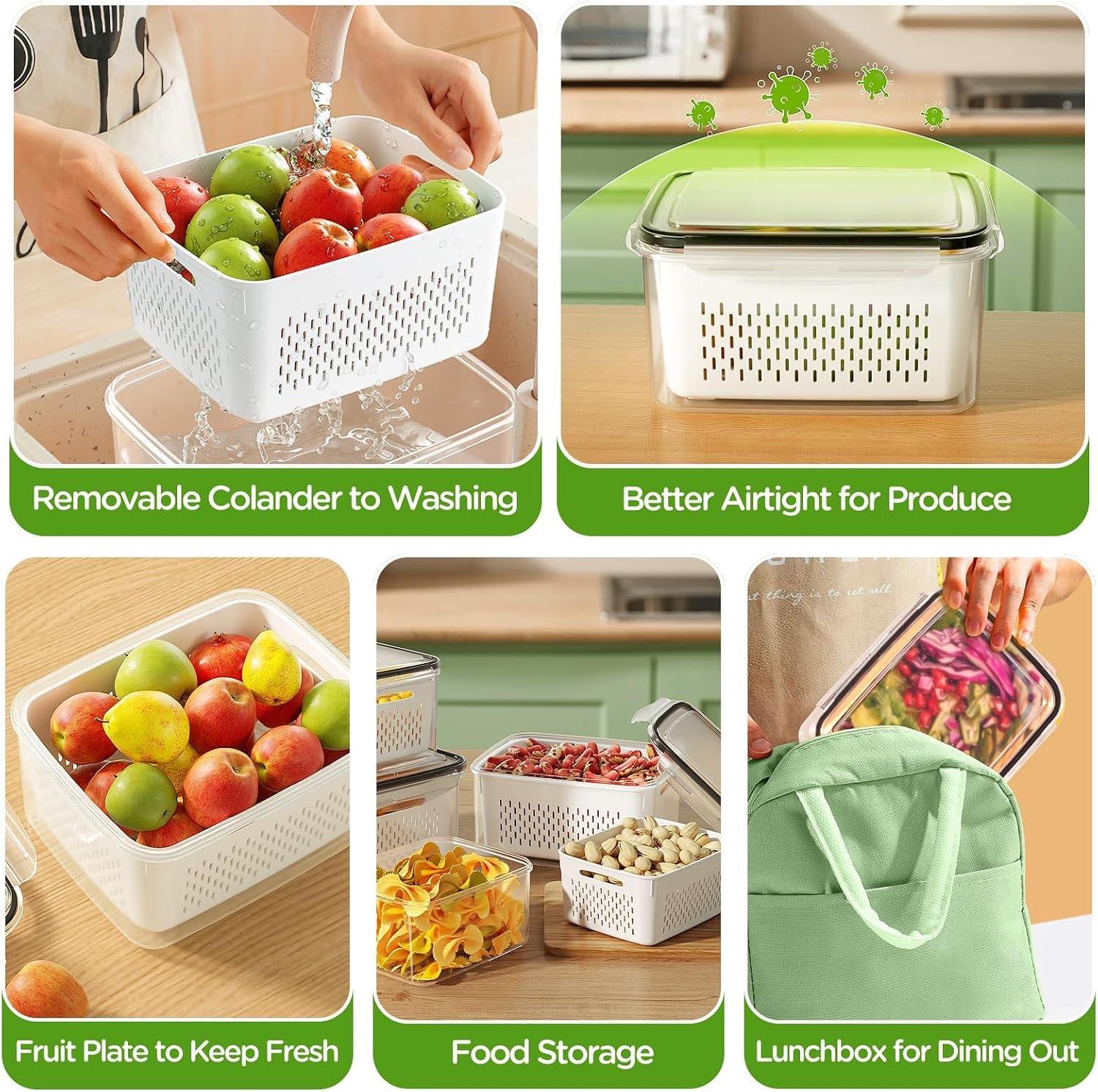 4 PCS Fruit Storage Containers Fridge Produce Containers Fridge W/ Removable