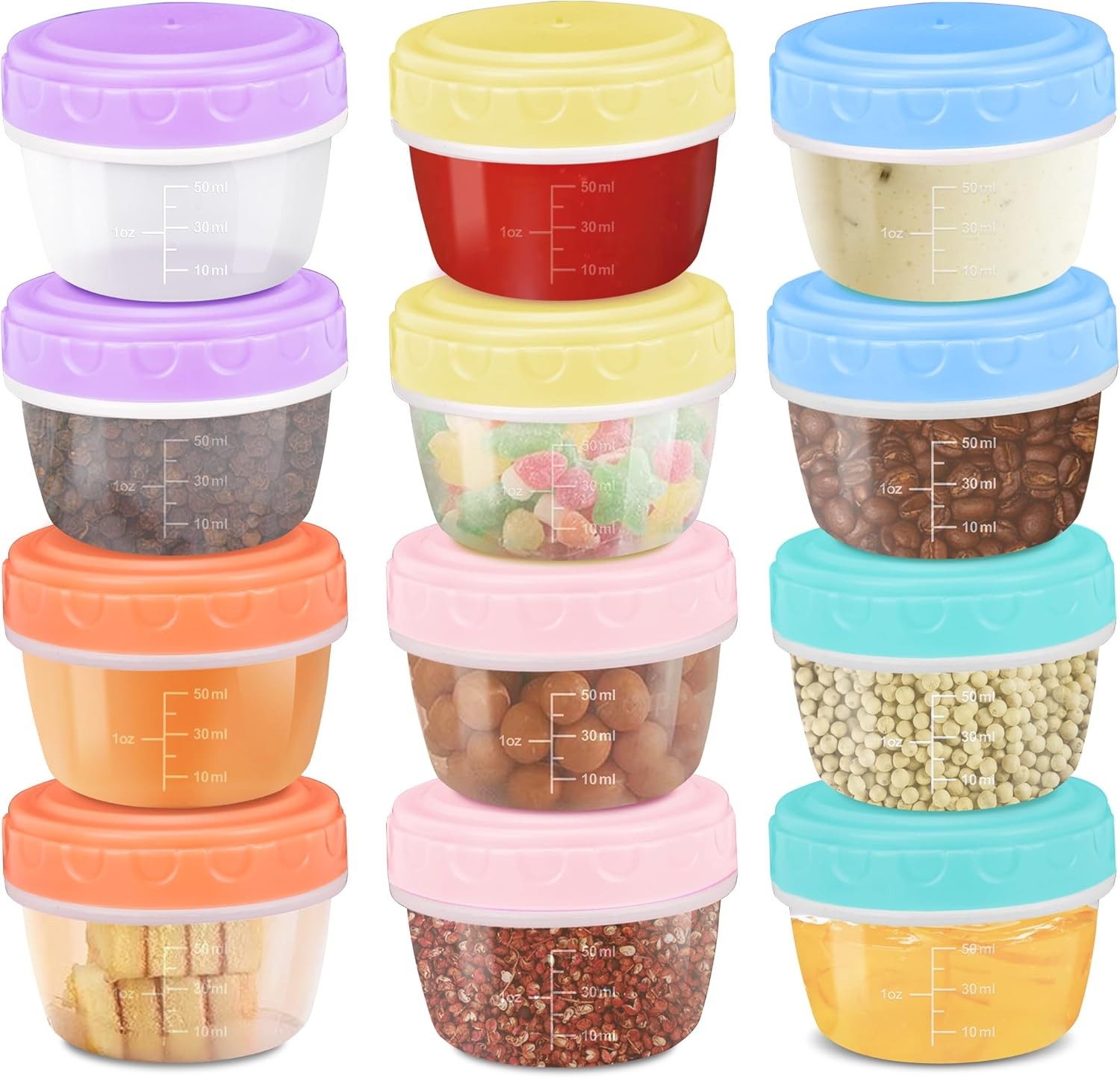 12 Pack Salad Dressing Containers, 2oz yellow/orange/purple/blue/green/pink