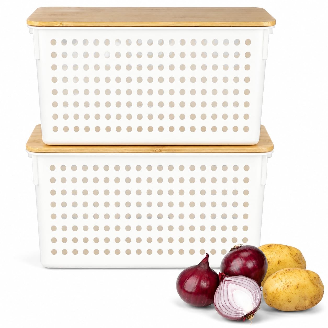 Xbopetda 2 Set Pantry Organizer and Storage, Plastic Potato 12″ x 5.7″ x 6.3″