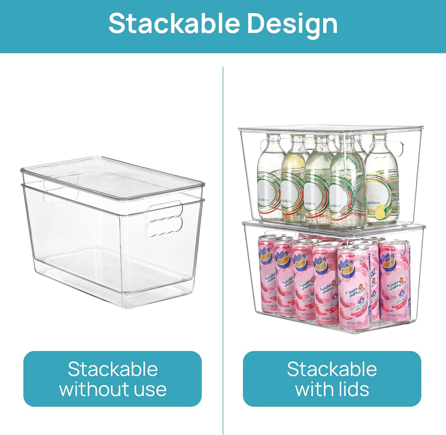 6 Pack Clear Stackable Storage Bins with Lids,Xlarge Plastic Containers with Han
