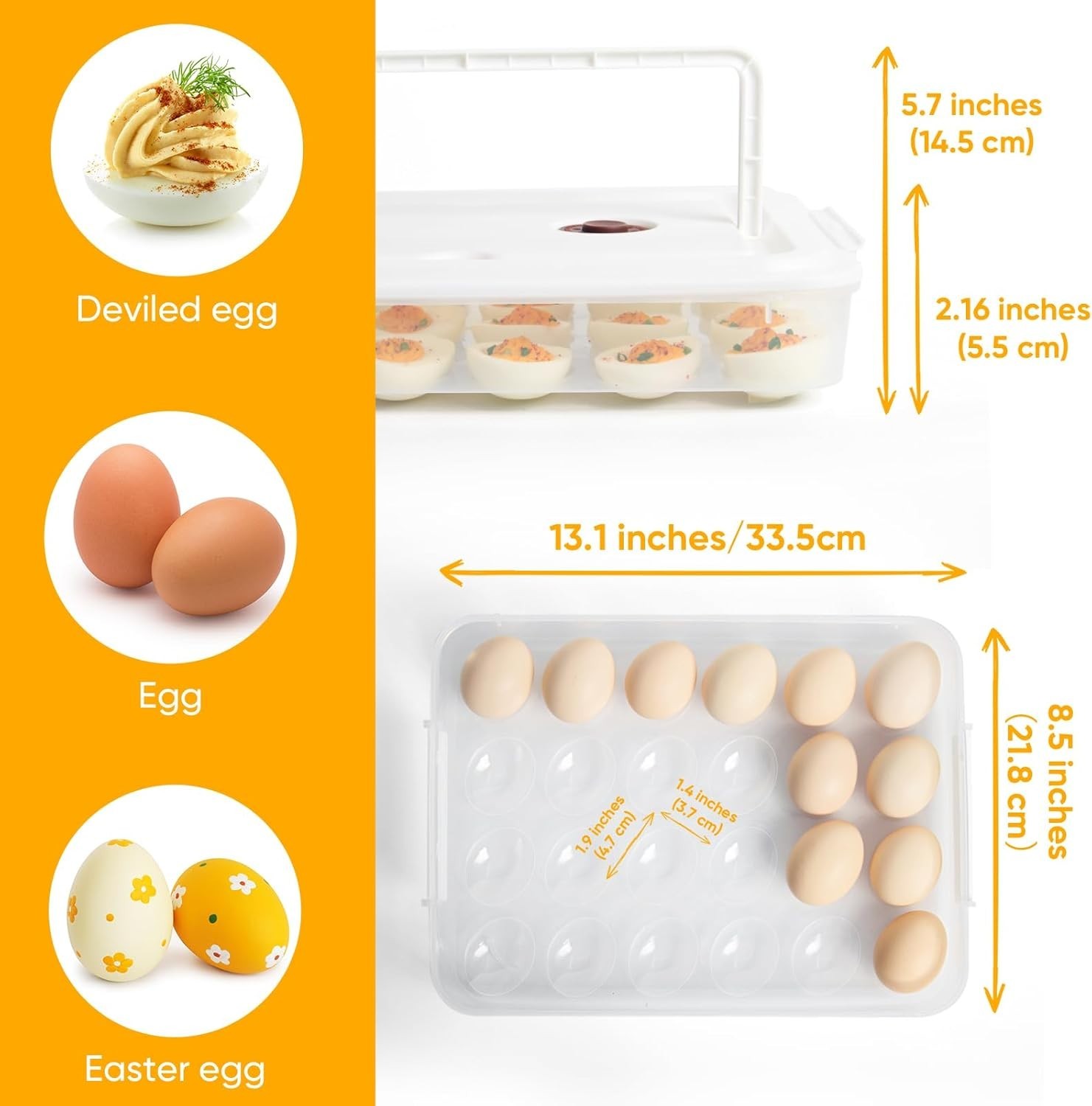 Deviled Egg Containers with Lid, Set of 2, Plastic Deviled Egg Carrier with H…