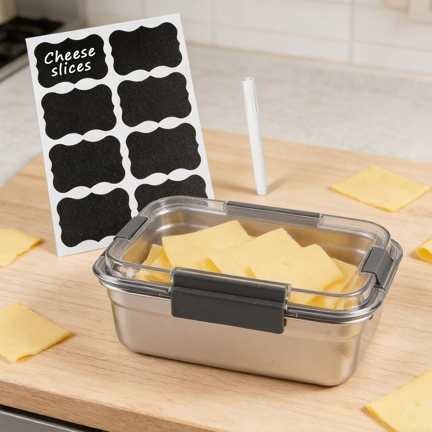 Cheese Container for Refrigerator,Cheese Stainless Steel Container with Lids,Del