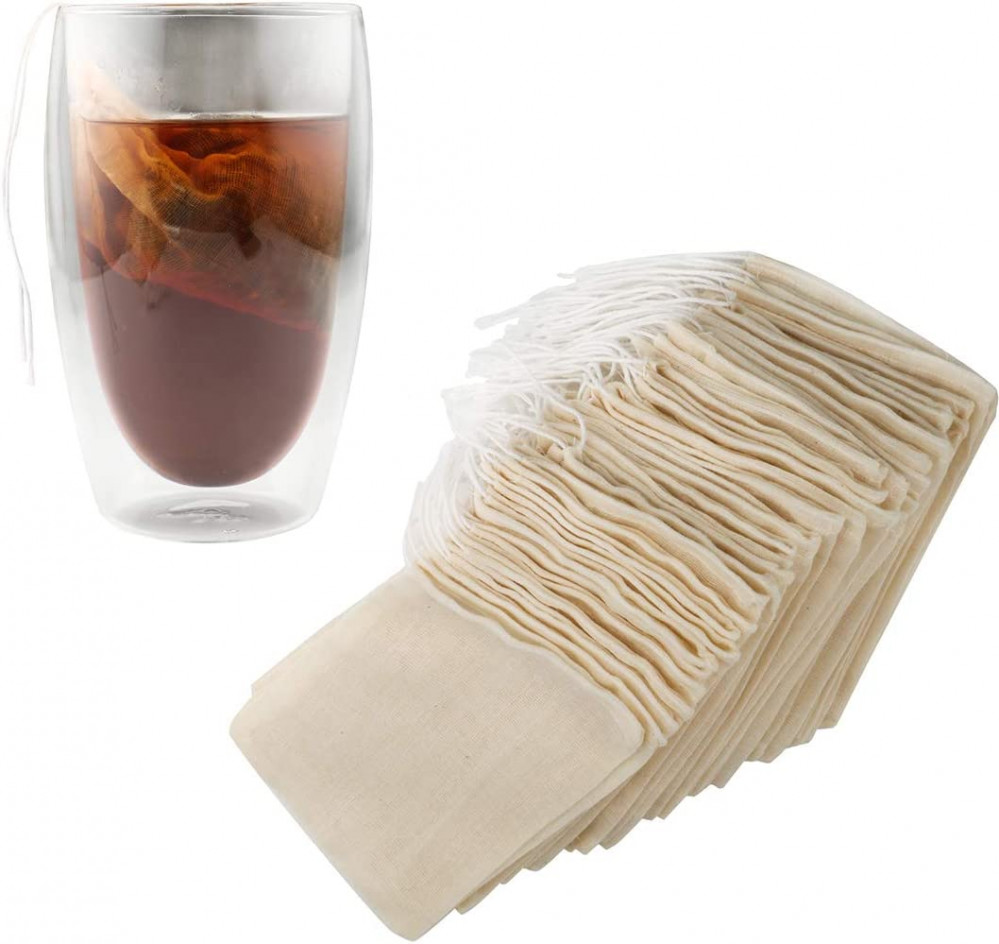 Tea Filter Bags, 50 Pack Housim Reusable Cotton 3.1 x 3.9Inch, Cream,white