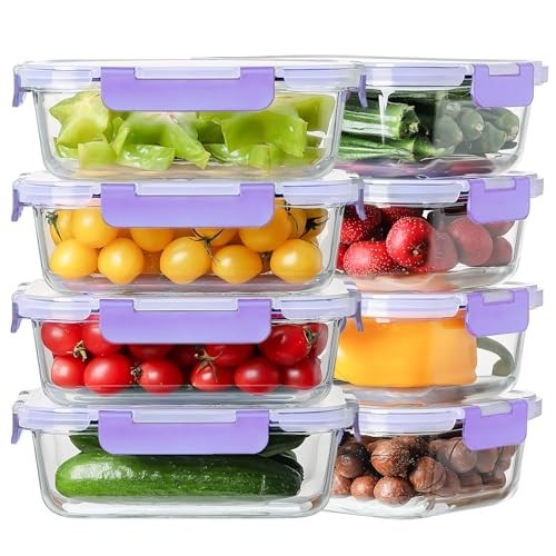 8 Pack 36oz Large Glass Meal Prep Containers with lids, Glass Food Storage…